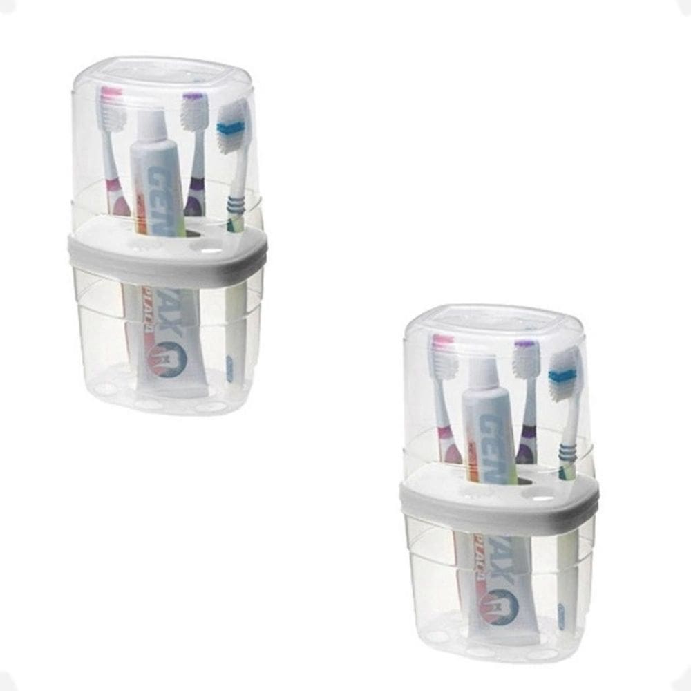 Kit 2 Porta Escovas E Pasta De Dente Organizador Multiuso