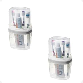 Kit 2 Porta Escovas E Pasta De Dente Organizador Multiuso