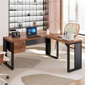 Mesa para Escritório Diretor em L com Gaveteiro Suspenso Espresso Móveis Marrom/Preto