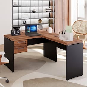 Mesa para Escritório Diretor em L com Gaveteiro Suspenso Espresso Móveis Marrom/Preto
