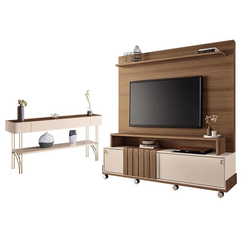 Estante Home Theater Bold e Aparador Vivant Castanho Off White – HB Móveis