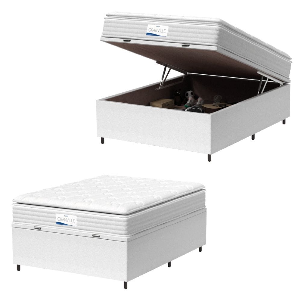 Cama Box Baú Casal Colchão Molas Ensacadas Granville Com Pillow Probel 138x188x69cm Branco