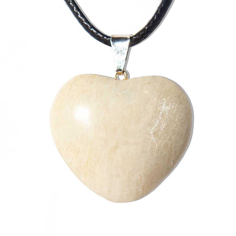 Colar Coração Feldspato Pedra Natural Banhado Prateado