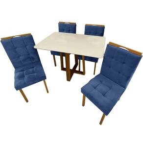 Mesa de Jantar Pedro 120x80cm com 4 Cadeiras Art Assentos Cor Off White com Assento Azul