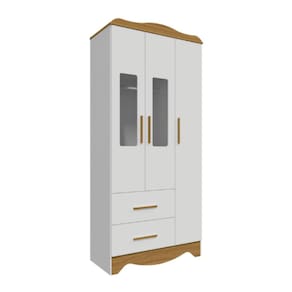 Guarda Roupa Peroba Clara 3 Portas  2 Gavetas Branco Amêndoa