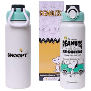 Garrafa Snoopy Térmica 12 Horas Quente Gelada Grande 650ml Com Alça Trava Segurança Oficial Peanuts