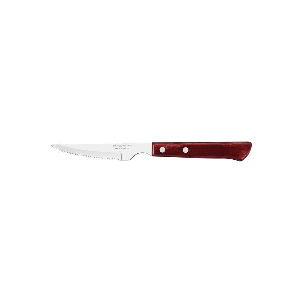 Faca Para Churrasco Tramontina 4" Em Aço Inox E Cabo Em Madeira Polywood Vermelho Tramontina