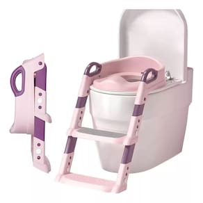 Assento Redutor Rosa Infantil Com Escada Para Vaso Sanitário