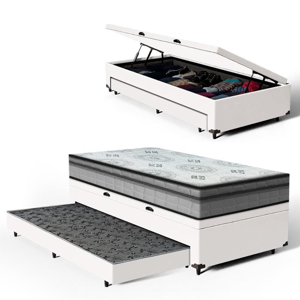 Cama Box Baú com Colchão Espuma D33 Pillow In Anjos Ortosleep + Auxiliar Unique Solteiro 88cm