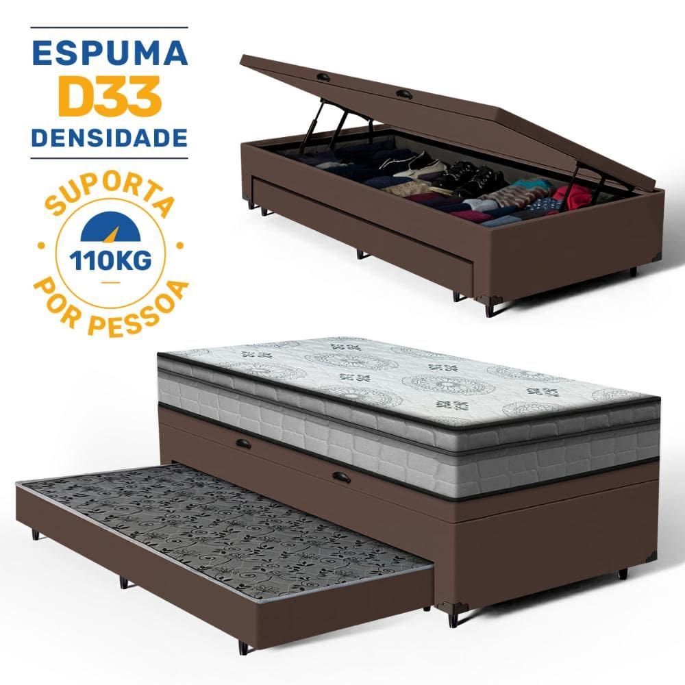 Cama Box Baú com Colchão Espuma D33 Pillow In Anjos Ortosleep + Auxiliar Unique Solteiro 88cm