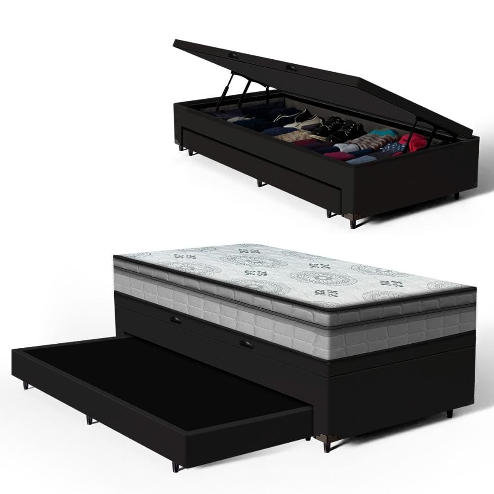 Cama Box Baú com Colchão Espuma D33 Pillow In Anjos Ortosleep + Auxiliar Unique Solteiro 88cm