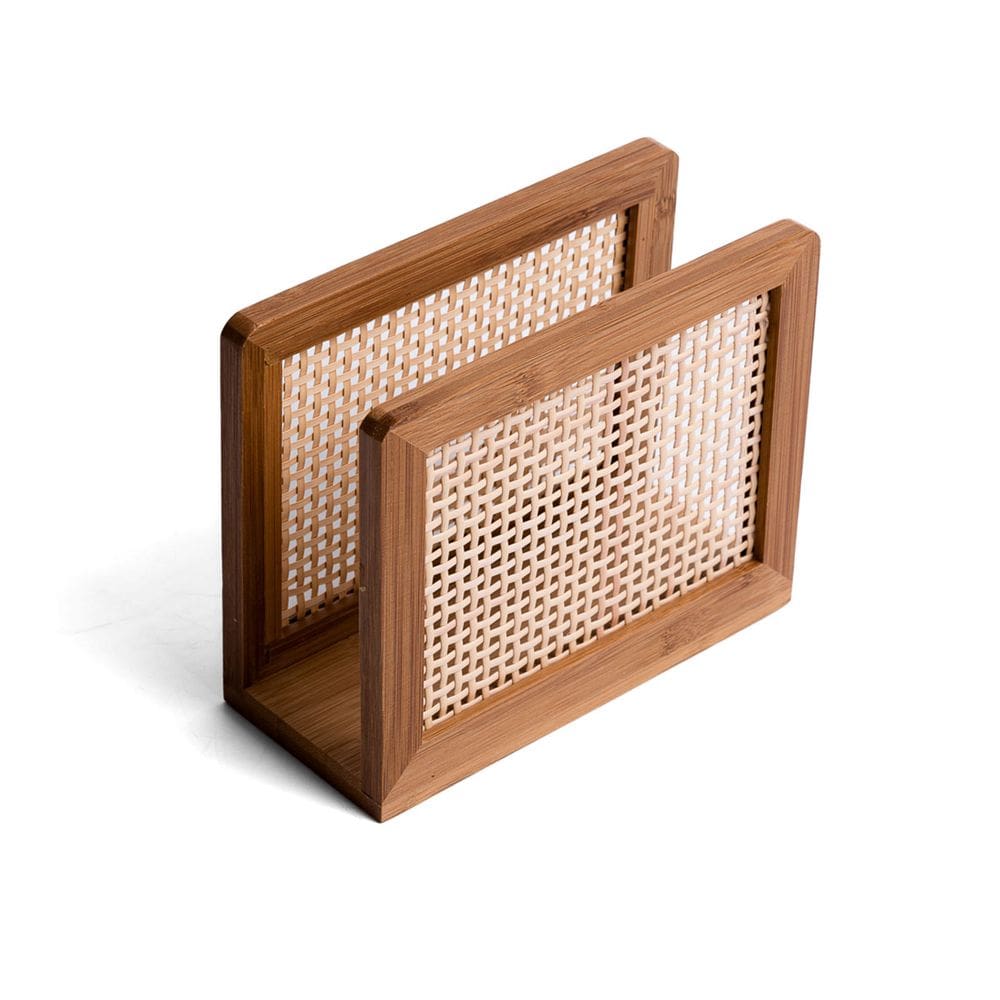 porta-guardanapo de mesa de bambu e palha xadrez resistente - Oikos