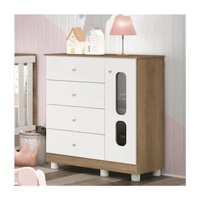 Cômoda Infantil Katatau 1 Portas 4 Gavetas Branco/Mezzo - Rede Móveis
