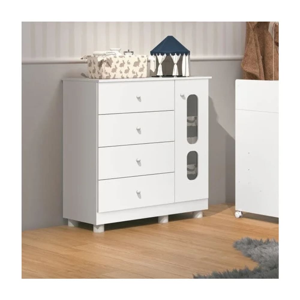 Cômoda Infantil Katatau 1 Portas 4 Gavetas Branco - Rede Móveis