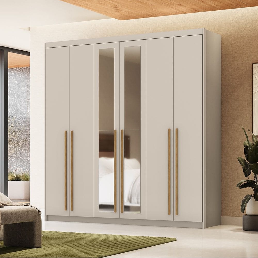 Guarda Roupa Roupeiro Casal Dubai 6 Portas com Espelho Fendy Vila Rica