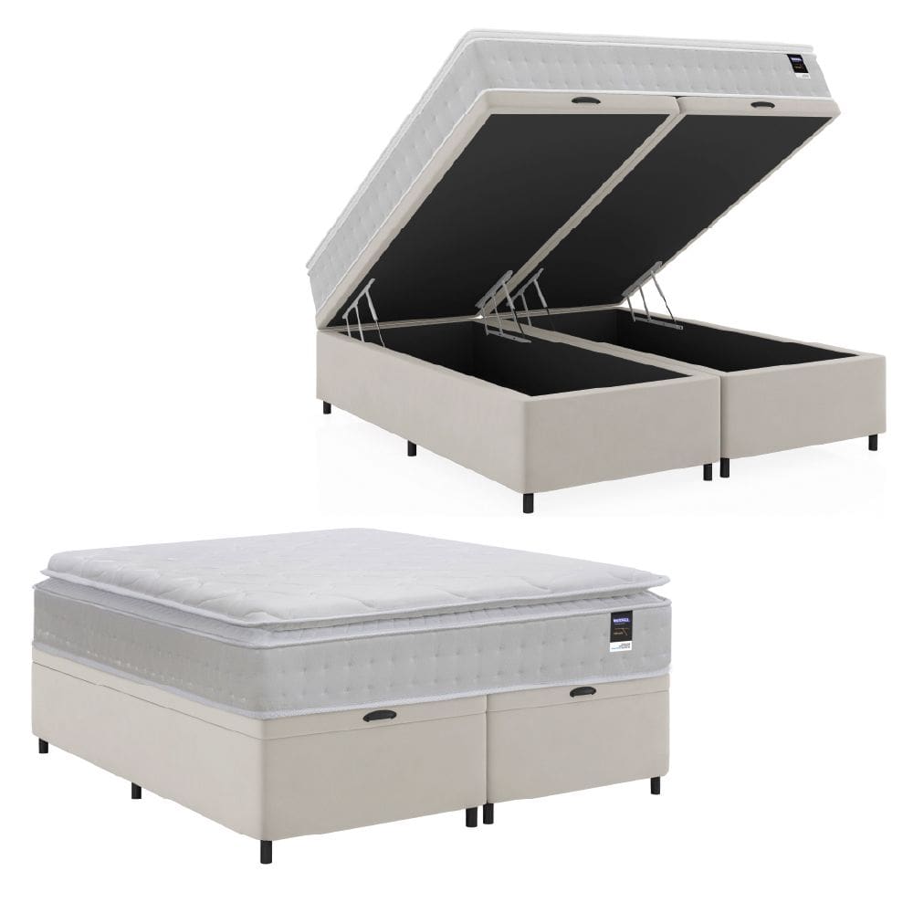 Cama Box Baú Casal Queen Colchão Gazin Com Molas Ensacadas Tower New 158x198x76cm Branco