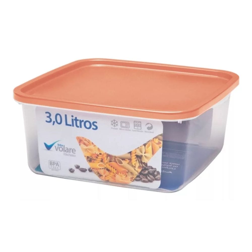 Pote Quadrado Transparente 3 Litros - Tampa Laranja Rose
