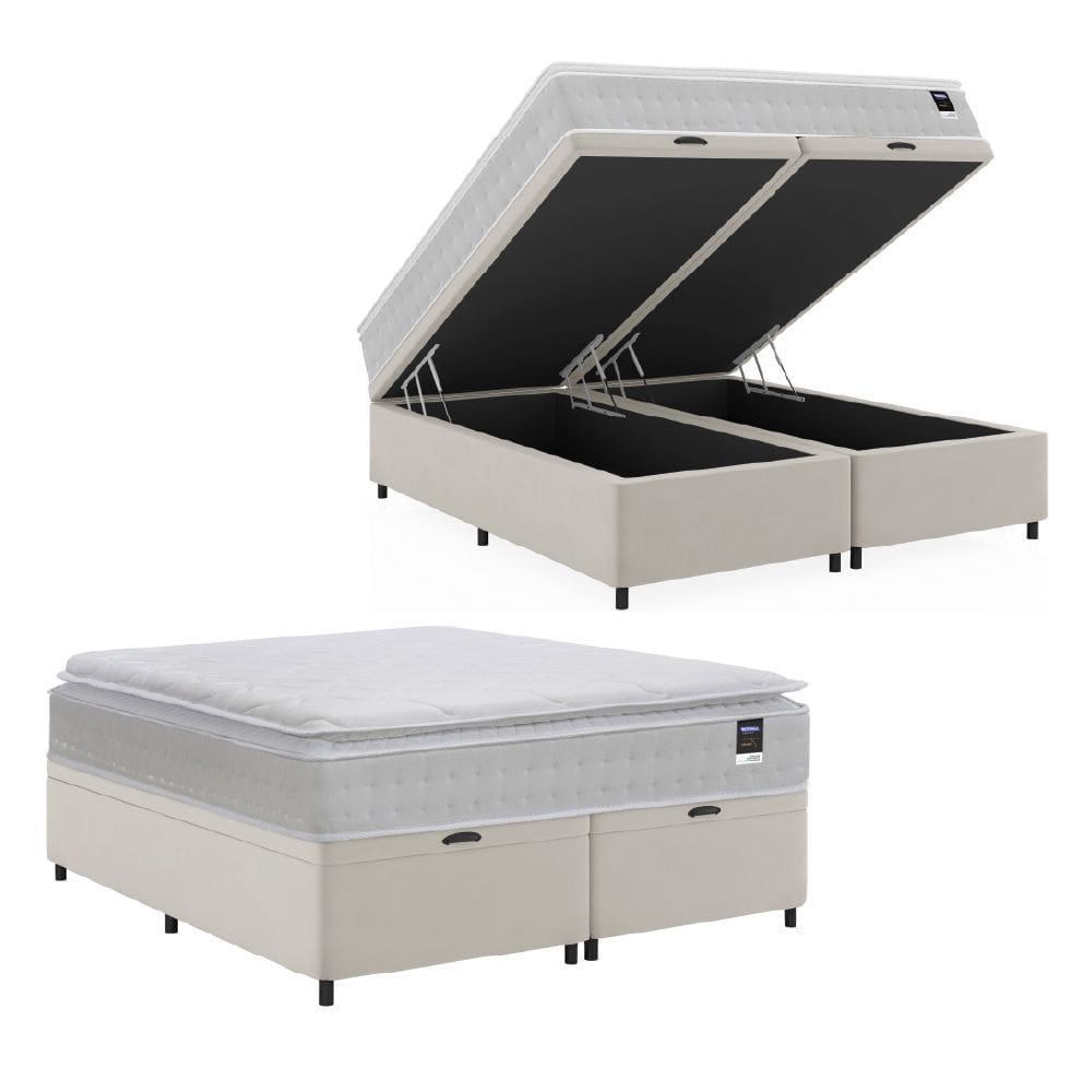 Cama Box Baú Casal King Colchão Gazin Com Molas Ensacadas Tower New 193x203x76cm Branco