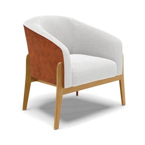 Poltrona Decorativa Base Madeira Stella PU Nozes/Bouclê Off White D03 - D`Rossi
