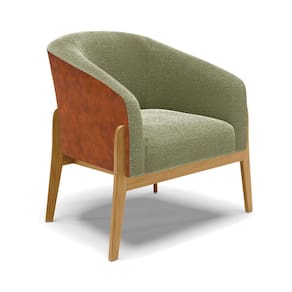 Poltrona Decorativa Base Madeira Stella PU Nozes/Bouclê Pistache D03 - D`Rossi