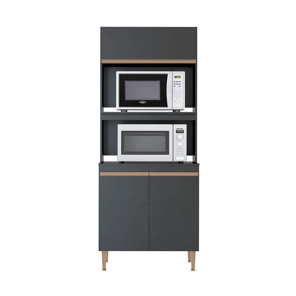 Armário Torre Quente Forno Microondas Sabrina 80x202cm MDP Preto 0453 Menu Móveis