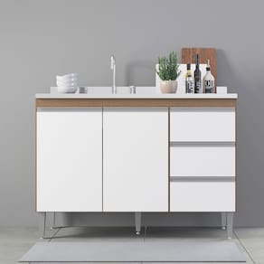 Balcão para Pia de Cozinha Modulada Sabrina 120x88cm MDP Branco 0449 Menu Móveis