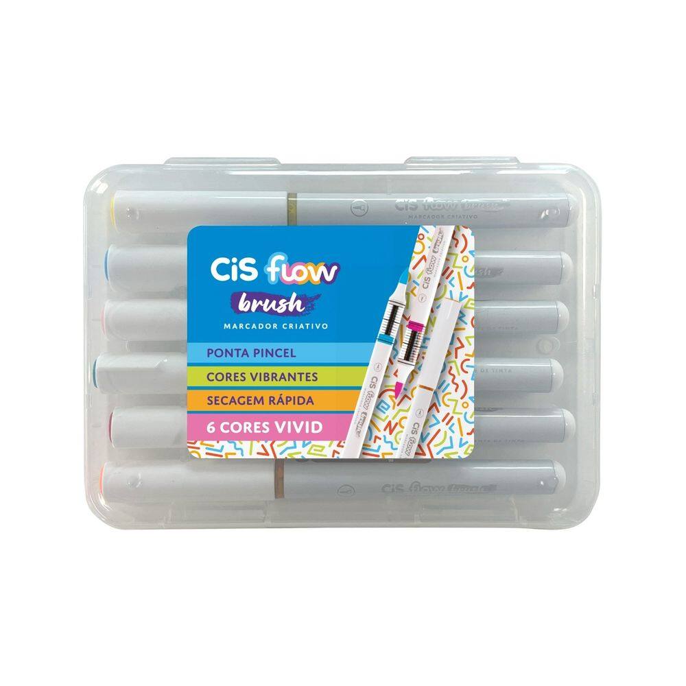 Marcador Criativo Flow Brush Estojo 6 Cores Cis
