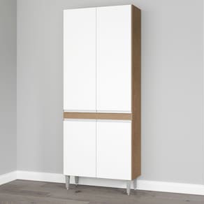 Armário Paneleiro Sabrina 80x202cm 4 Portas MDP Avelã Branco 0452 Menu Móveis