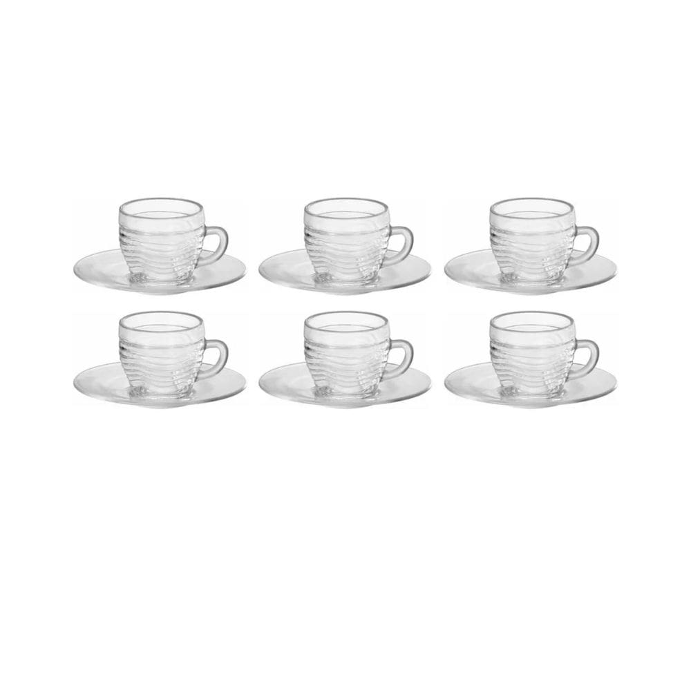 Xícara de Vidro 220ml com Pires Crystal - 6 Peças