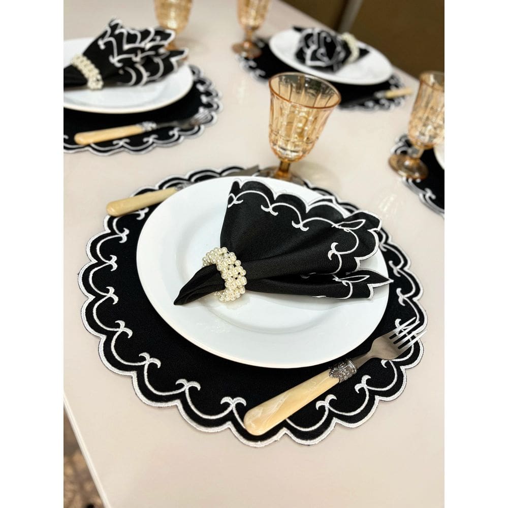 Kit Jogo Americano Sparta 12 Peças-Preto Mesa De 6 Lugares