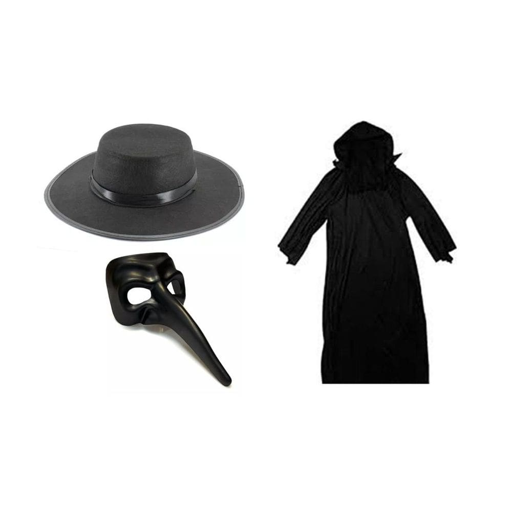 Fantasia Praga Negra Chpaeu Tunica E Mascara Halloween