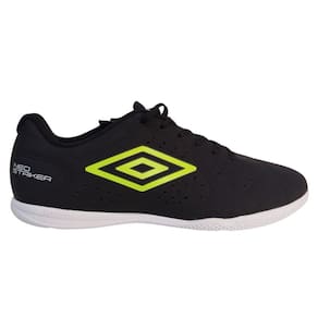 Chuteira Futsal Umbro Neo Striker Preto Limão Solado Branco com Marcas de Fábrica