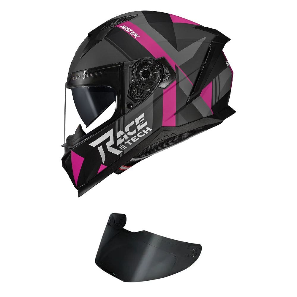 Capacete Race Tech Volt Abstrak Preto e Rosa Mais Viseira Fumê
