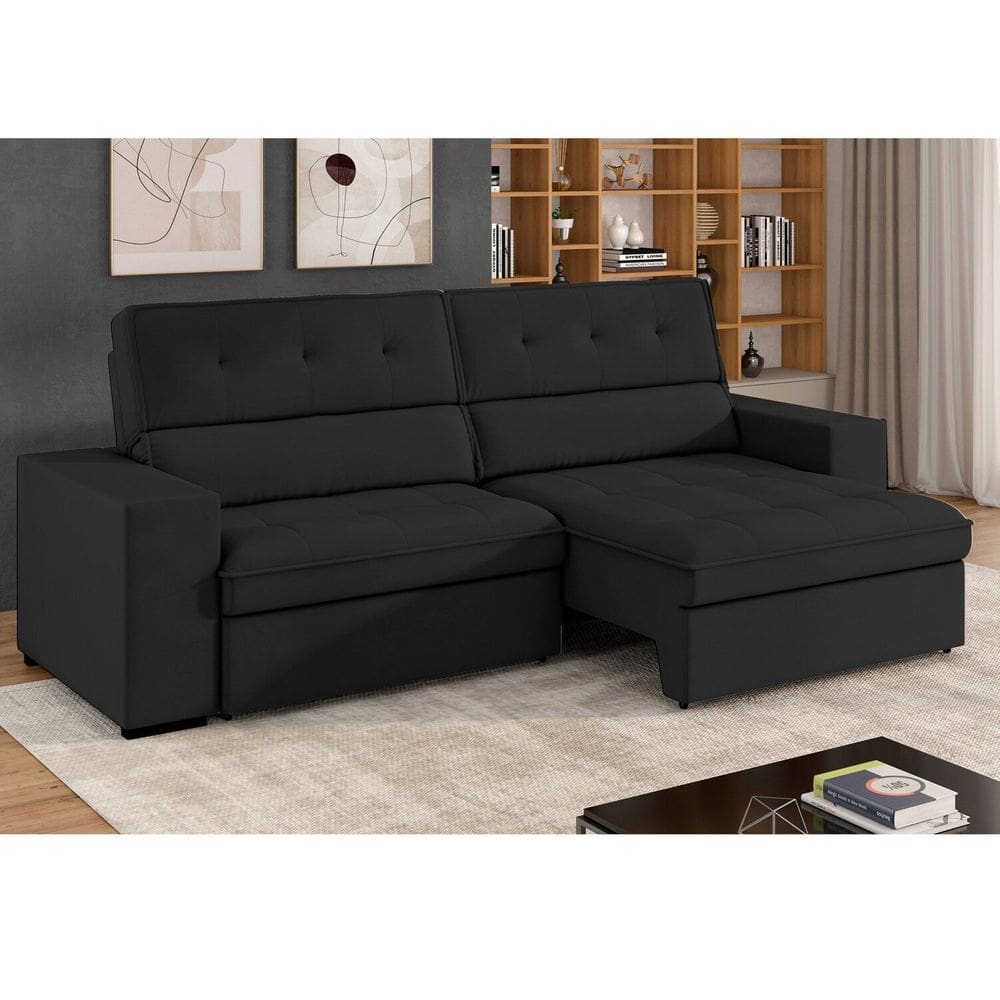 Sofá 3 Lugares Retrátil e Reclinável 207 Cm Grécia Preto