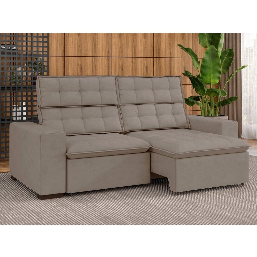 Sofá 4 Lugares Retrátil e Reclinável 250 Cm Ac232 Lugano Bege