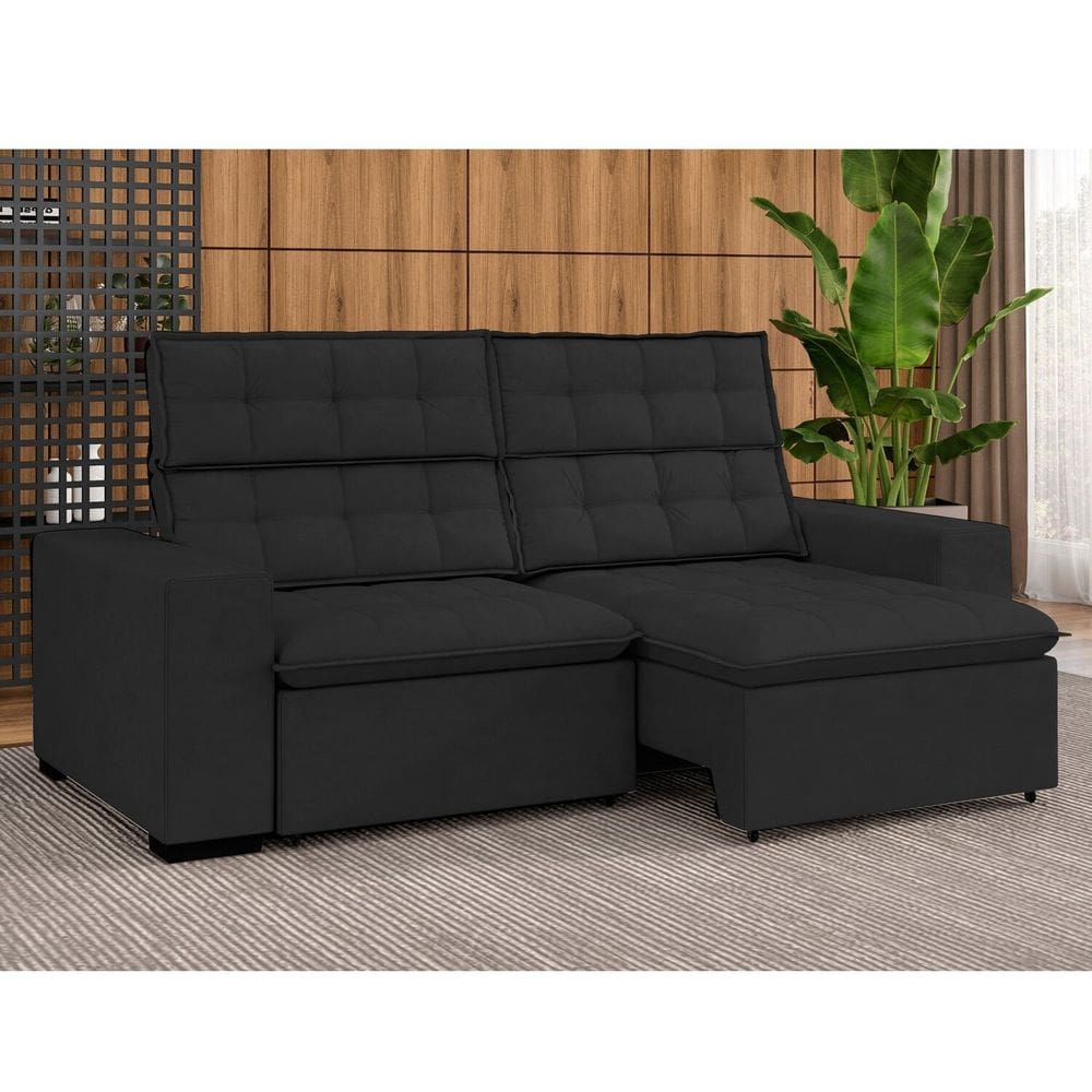 Sofá 3 Lugares Retrátil e Reclinável 207 Cm Ac232 Lugano Preto