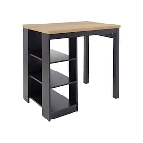 Balcão Ilha de Cozinha 90cm 3 Prateleiras Preto