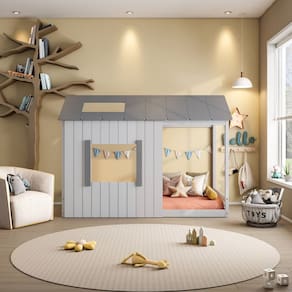 Cama Infantil Montessoriana Cabana Pkolino Off White/Cinza Claro