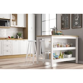Bancada Ilha para Cozinha e 2 Banquetas Branco