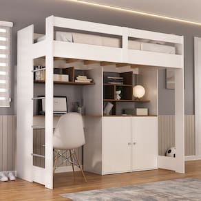 Cama de Solteiro Zwork 2 Portas com Escrivaninha Multifuncional Yescasa Branco/Nogal
