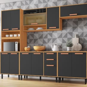 Cozinha Modulada 5 Peças 12 Portas 2 Gavetas e Nicho para Forno Napoles Cinamomo/Grafite Intenso