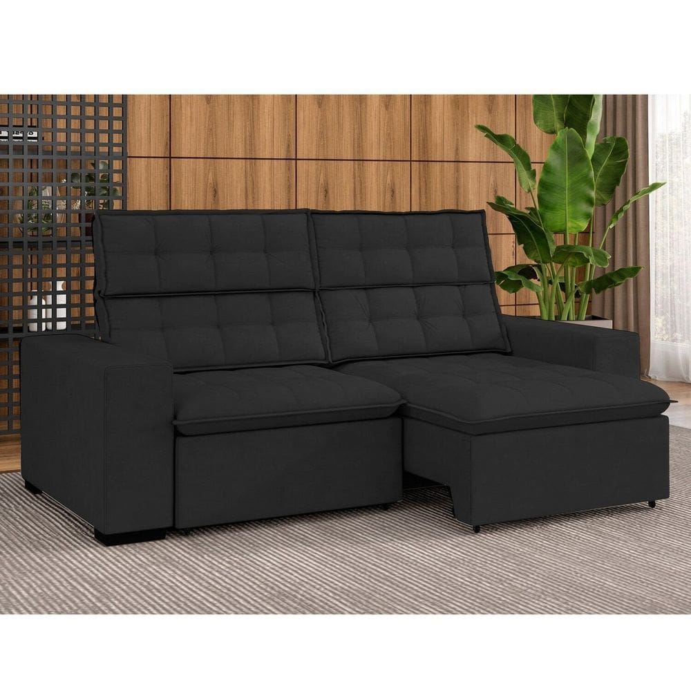 Sofá 4 Lugares Retrátil e Reclinável 250 Cm Ac232 Lugano Preto