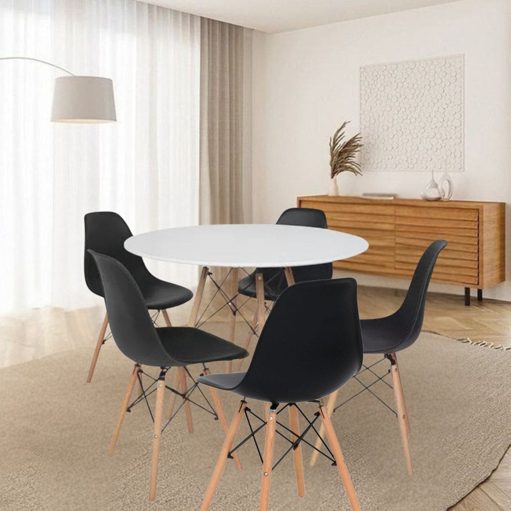 Conjunto Mesa de Jantar 110cm com 04 Cadeiras Eiffel Preto/Branco