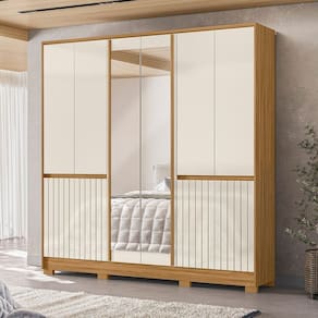 Guarda Roupa Alasca 10 Portas 2 Espelhos 4 Gavetas Freijó/Off White