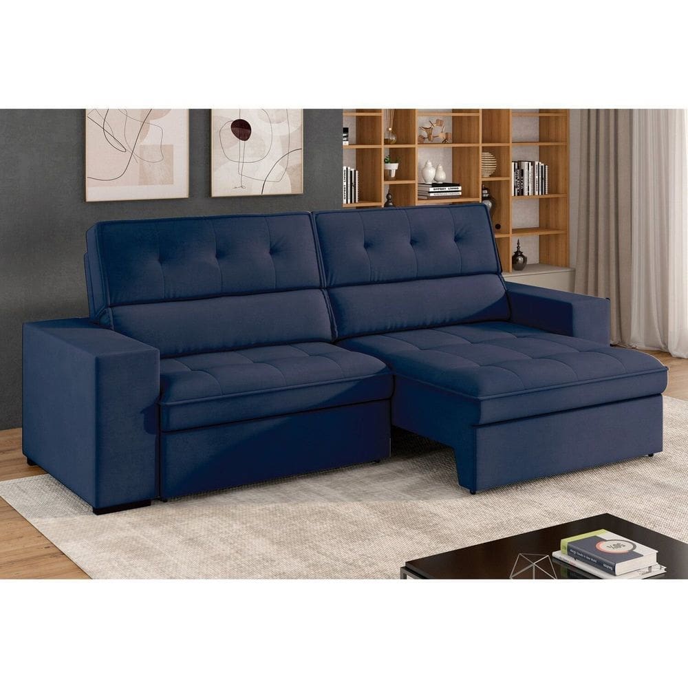 Sofá 3 Lugares Retrátil e Reclinável 207 Cm Grécia Azul