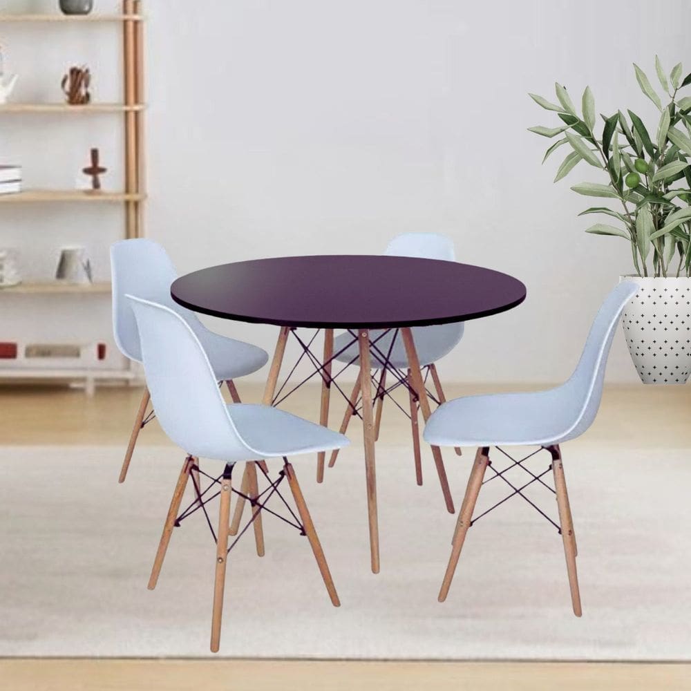 Conjunto Mesa de Jantar 110cm com 04 Cadeiras Eiffel Branco/Preto