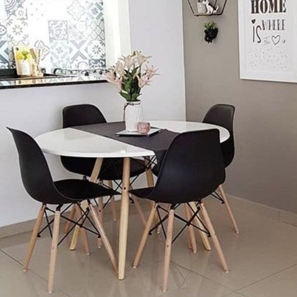Conjunto Mesa de Jantar 110cm Redonda com 04 Cadeiras Eiffel Preto