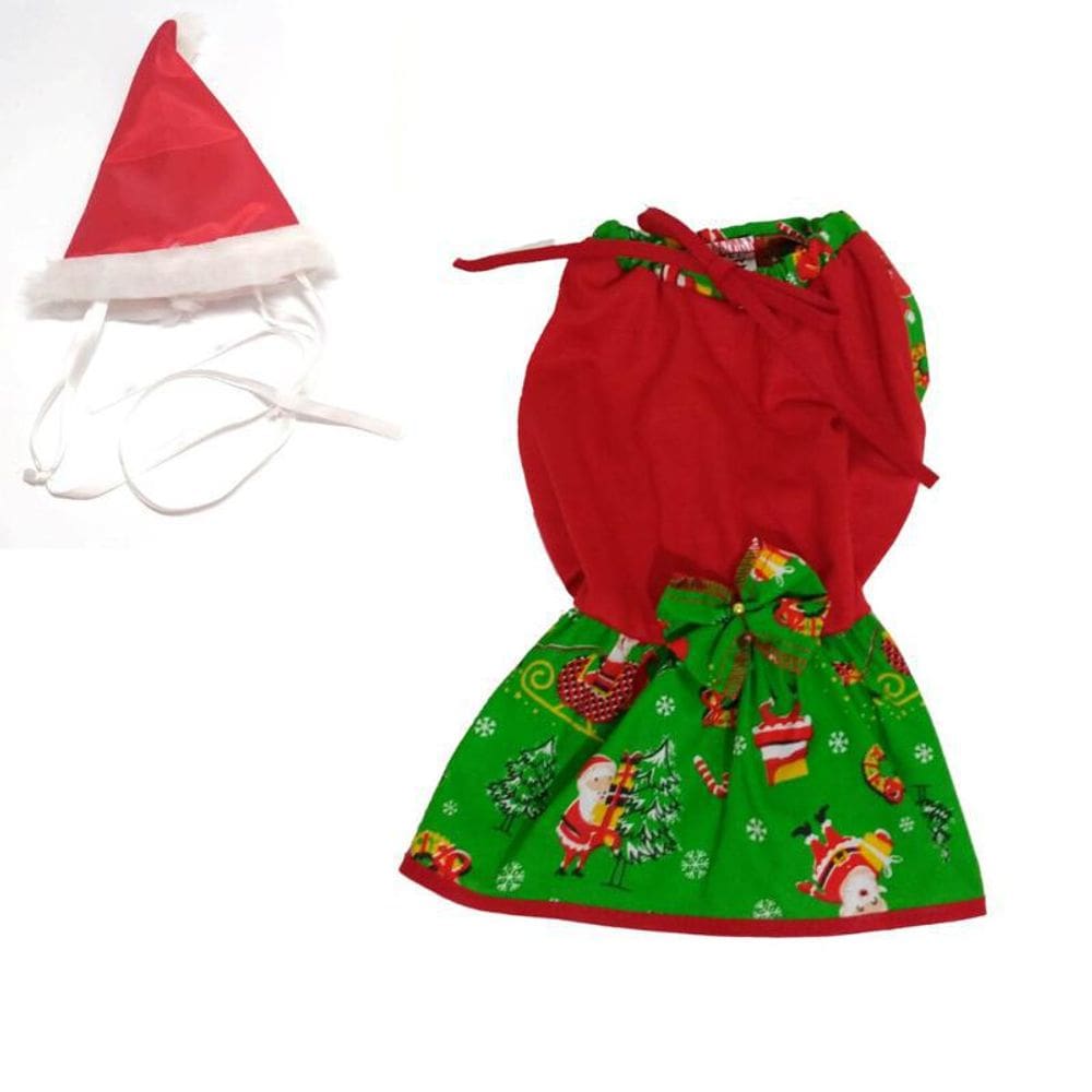 Vestido De Natal Com Saia Verde + Gorro De Natal - Tamanho P