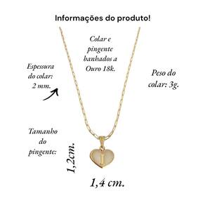 Colar Cartier 60Cm Coração Branco Letra I Banhado Ouro 18K