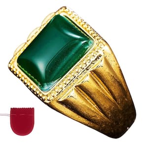 Anel Masculino Dourado Pedra Verde Banhado Ajustável